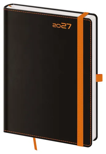 Týdenní diář 2027 Helma A5 Black Orange s poutkem