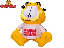 Plyšový Garfield sedící 24 cm s nápisem „Lasagna: Nature’s most perfect food“