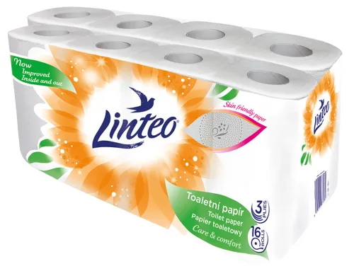 Toaletní papír Linteo, bílý, 3-vrstvý - prodej jen po 16 rolích