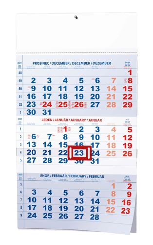 Nástěnný kalendář 2025 Baloušek - Tříměsíční (s mezinárodními svátky) - modrý