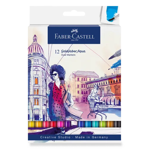 Popisovače Faber-Castell Goldfaber Aqua Dual Marker - sada 12 barev