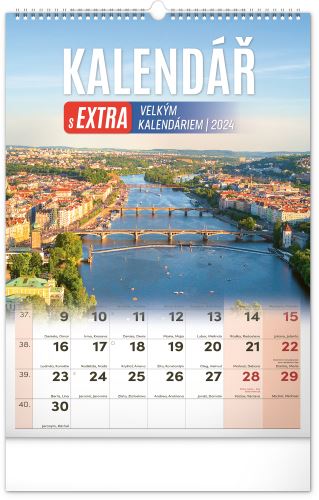 Nástěnný kalendář Presco Group 2024 s extra velkým kalendáriem, 33 × 46 cm