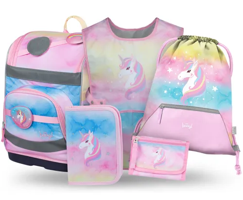 Školní aktovkový set 5-dílný Baagl Zippy Plus Rainbow Unicorn