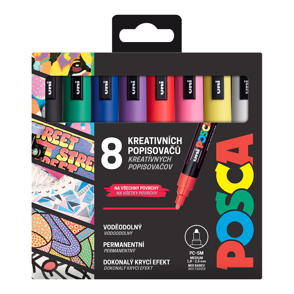 Levně Sada dekoračních popisovačů Posca PC-5M, 1,8 - 2,5 mm, 8 základních barev