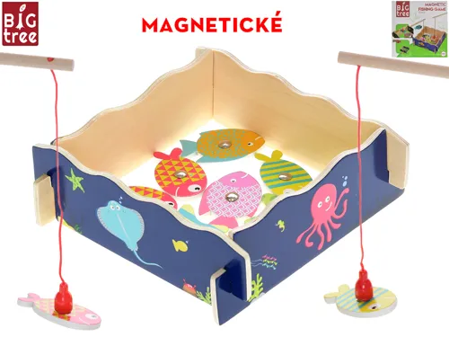 Big Tree rybář dřevěná hra 18 × 18 cm se 2 udičkami a 9 rybičkami na magnet