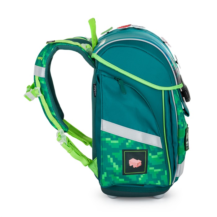 Školní aktovka OXY Premium Light Playworld z boku – boční kapsa na zip a hrudní popruh