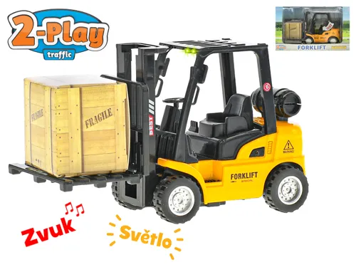 Vysokozdvižný vozík 2-Play Traffic kovový 14 cm na zpětné natažení se světlem a zvukem na baterie
