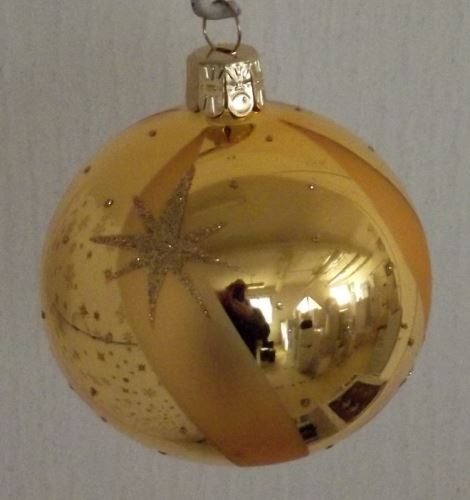 Vánoční skleněné koule 7cm, hladké, zlatý lesk, zlatý dekor hvězd, 6ks