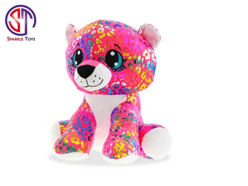 Plyšový leopard Star Sparkle sedící 24 cm - duhový