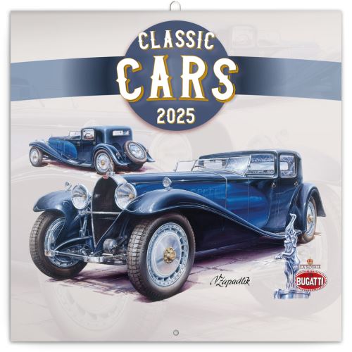 Nástěnný poznámkový kalendář Presco Group 2025 - Classic Cars – Václav Zapadlík, 30 x 30 cm - BEZ ČEŠTINY