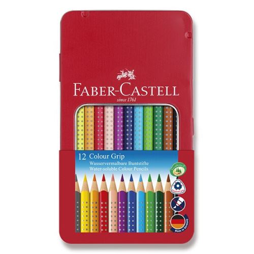 Pastelky trojhranné Faber-Castell GRIP 2001 12 barev, plechová krabička