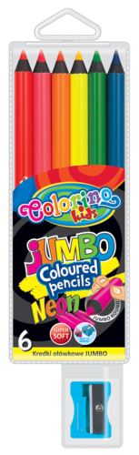 Pastelky neonové Colorino JUMBO, kulaté, černé dřevo, s ořezávátkem, 6 barev