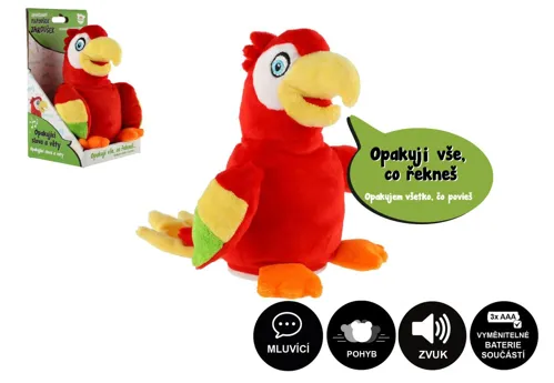 Plyšový papoušek Jaroušek opakující věty se zvukem 16 cm