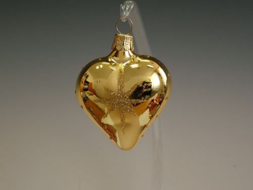Vánoční skleněné ozdoby - Srdce zlaté 5,4 x 5,3 cm, lesk, zlatý dekor, 6ks