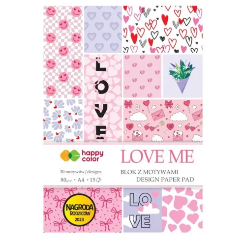 Papíry s potiskem A4 80g LOVE ME, 30 motivů, 15 listů