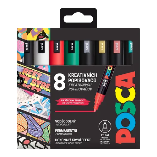Sada dekoračních popisovačů Posca PC-5M, CHRISTMAS, 1,8 - 2,5 mm, 8 vánočních barev