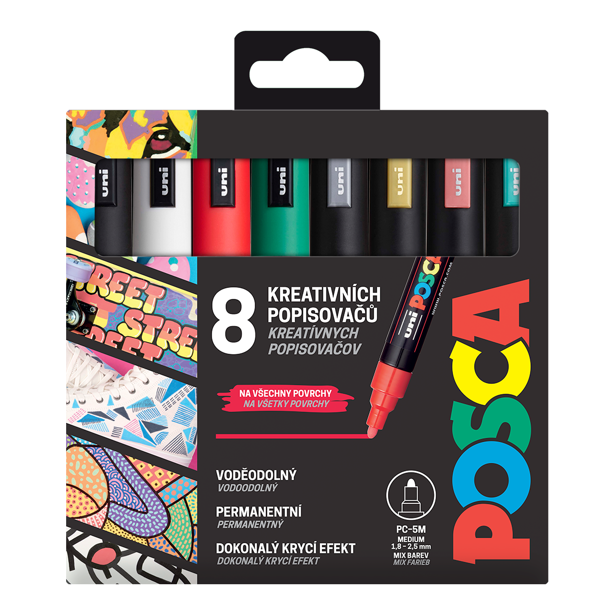Levně Sada dekoračních popisovačů Posca PC-5M, CHRISTMAS, 1,8 - 2,5 mm, 8 vánočních barev