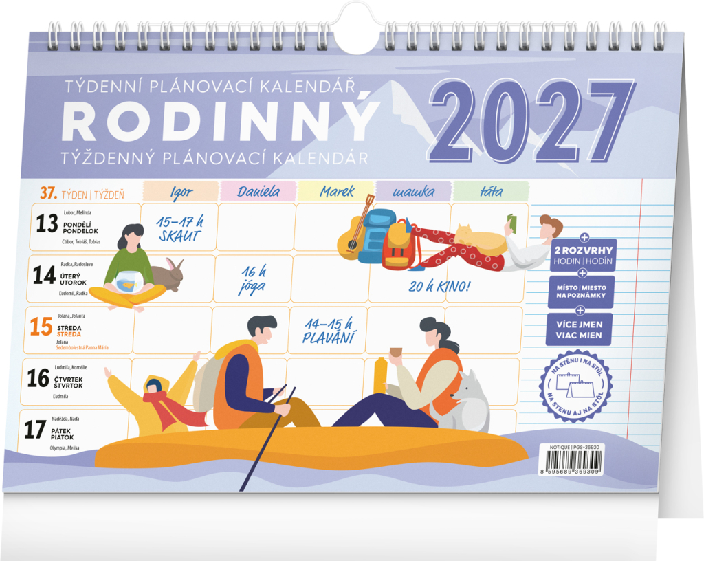 Levně Stolní kalendář 2027 Notique Týdenní rodinný plánovací s háčkem, 30 x 21 cm
