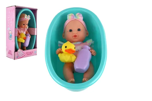 Panenka miminko pevné tělo s vaničkou s doplňky 26 cm