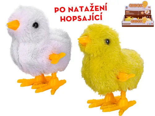 Plyšové kuřátko s ocáskem 9 cm skákající po natažení - mix barev