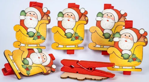 Kolíčky dekorační Winter - Santa, 6ks