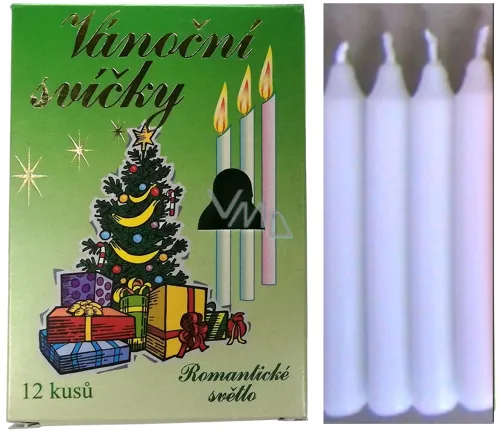Vánoční svíčky na stromeček 9,5cm, 12ks - bílé