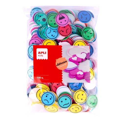 Pěnovka tvary APLI smajlíci, Jumbo pack, samolepicí, mix barev - 500 ks