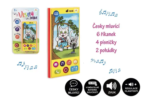 Veselý mobilní telefon česky mluvící 7,5 × 15 cm se zvukem