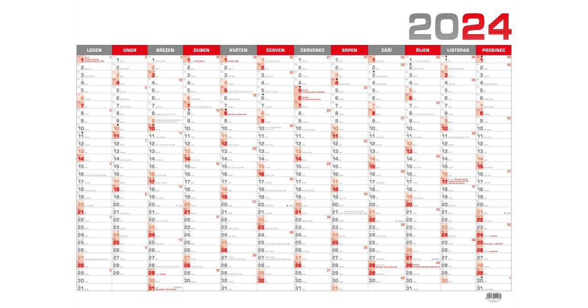 Nástěnný roční kalendář 2024 Baloušek B1 - červený