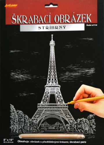 Škrabací obrázek 20x25 cm, stříbrný - Eiffelova věž