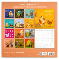 Nástěnný kalendář poznámkový 2027 Notique Chicken Artists, 30 x 30 cm (14)