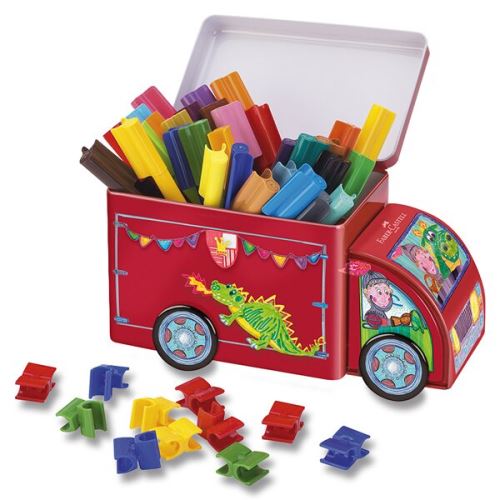 Dětské fixy Faber-Castell Connector - plechové autíčko, 33 barev