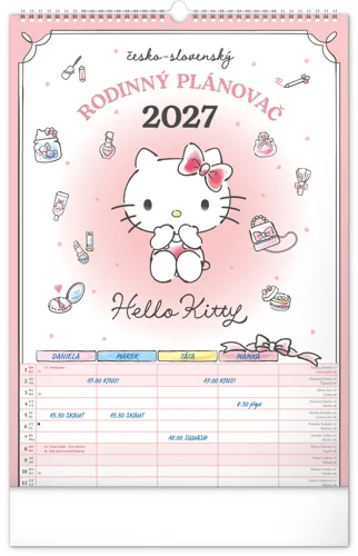 Nástěnný kalendář 2027 Notique Rodinný plánovací Hello Kitty XL, 33 x 46 cm