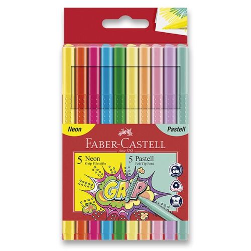 Dětské fixy Faber-Castell Grip Neon a Pastel - 10 barev