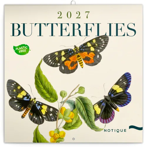 Nástěnný kalendář poznámkový 2027 Notique Motýli 2027, 30 x 30 cm
