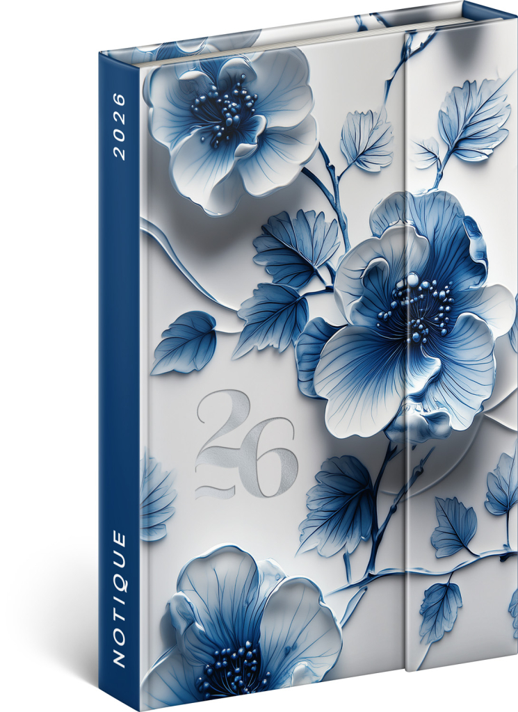 Levně Týdenní magnetický diář 2026 NOTIQUE - Porcelánový květ, 11 x 16 cm - BEZ ČEŠTINY