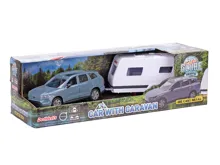 Auto Kids Globe Traffic Volvo EX90 kovové 30 cm na zpětné natažení s karavanem (1)