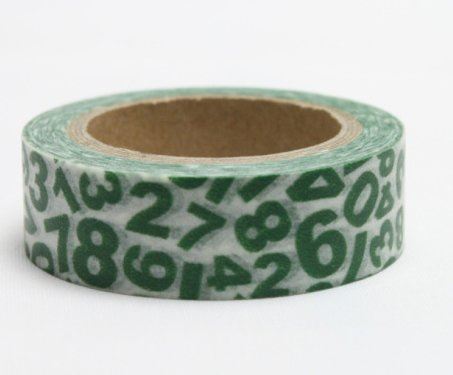 Dekorační lepicí páska - WASHI pásky-1ks zelená čísla