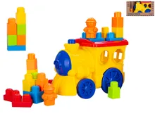 Vláček 28 cm na volný chod s 13 kostkami a postavičkou