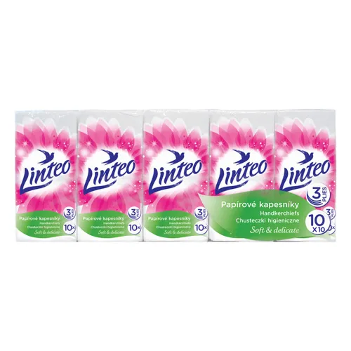 Papírové kapesníky Linteo 10x10ks, bílé, 3-vrstvé