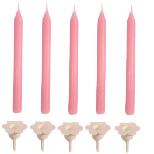 Dortové svíčky s držáky, 15ks - růžové