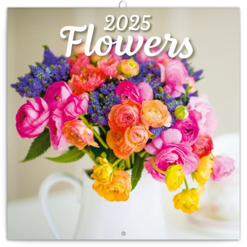 Nástěnný poznámkový kalendář Presco Group 2025 - Květiny, 30 x 30 cm - BEZ ČEŠTINY