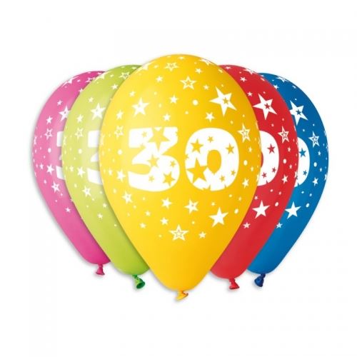 Balónky nafukovací průměr 30cm – potisk číslice "30", 10ks