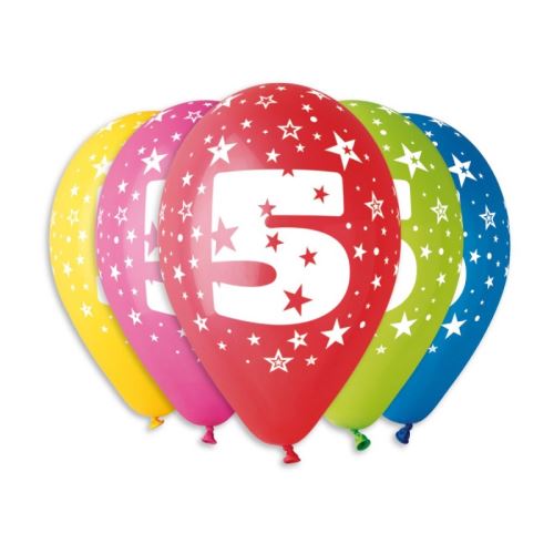 Balónky nafukovací průměr 30cm – potisk číslice "5", 10ks
