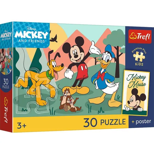 Puzzle Premium Plus Kids - Mickey a přátelé Disney  27x20cm + plakát 30 dílků v krabičce 21x14x4cm