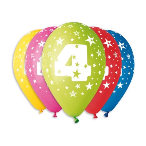 Balónky nafukovací průměr 30cm – potisk číslice "4", 10ks
