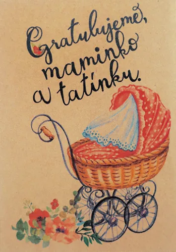 Přáníčko BeBechy - recyklovaný papír - Kočárek