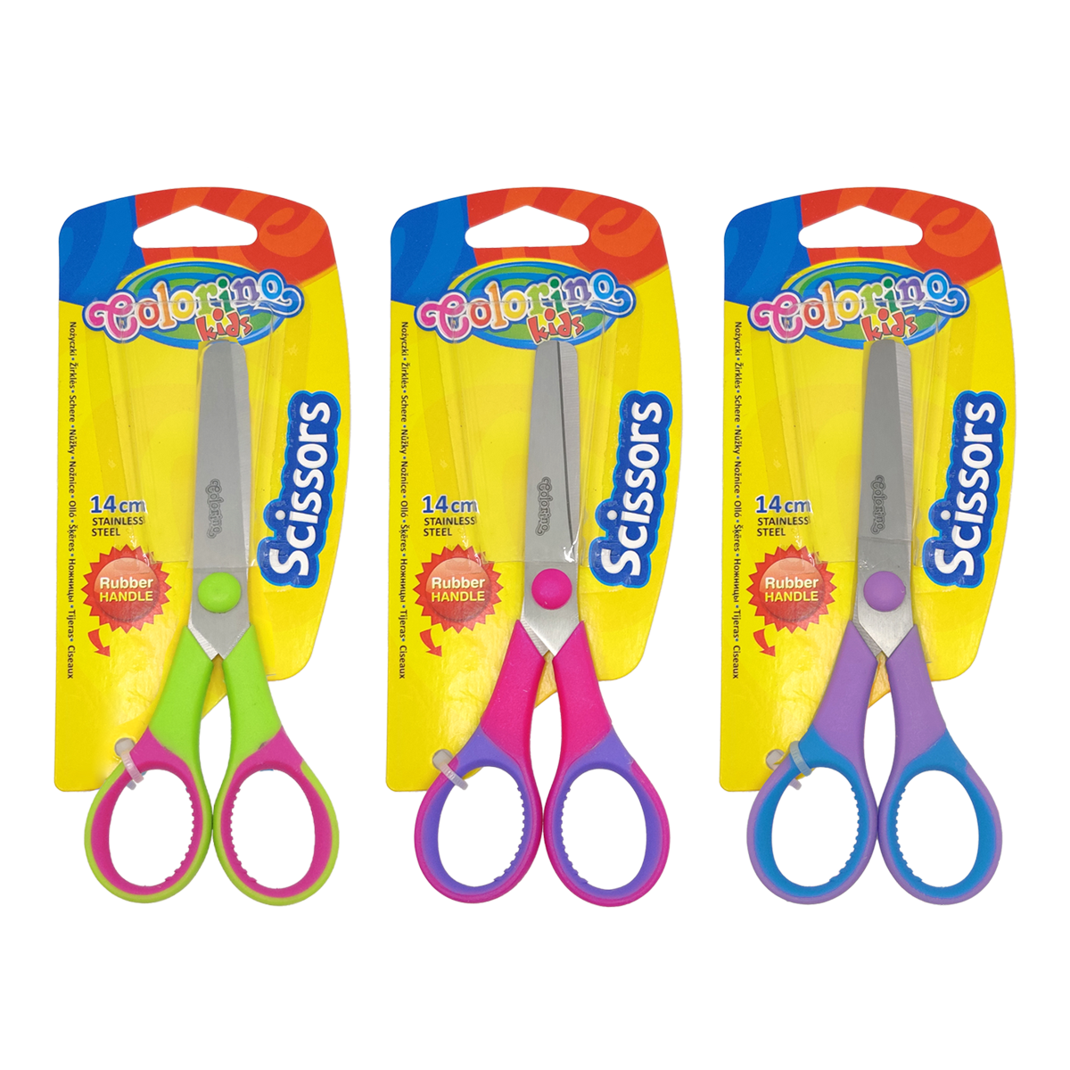 Levně Nůžky dětské Colorino s gumovým gripem 14 cm, symetrické - mix barev