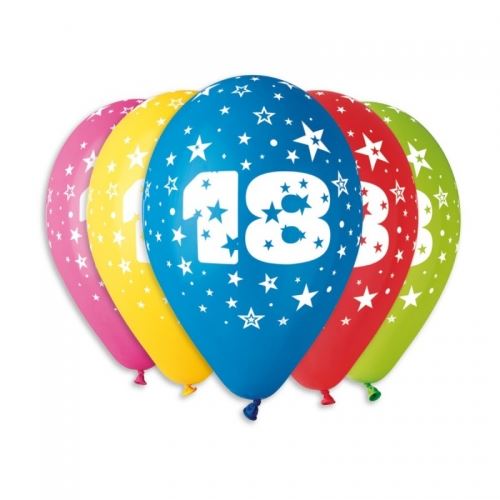 Balónky nafukovací průměr 30cm – potisk číslice "18", 10ks