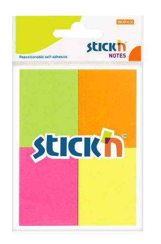 Samolepicí bloček Stick'n mix neonových barev, 38 x 51 mm, 4ks
